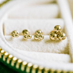 14k gold cartilage tragus forward helix conch tongue nose philtrum Triple Trinity Ball internally threaded stud flat earring labret piercing