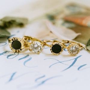 14K Solid Gold Black Onyx Cz Open Round Circle Tragus Cartilage Snug Daith Helix Ear Segment Clicker Hoop Ring Piercing Earring For Women