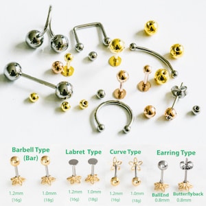 Labret, Piercing Ball, 16g 316L stainless steel labret, Flat back, Piercing,Tragus earring, Cartilage earring, Belly ring, Twist, helix