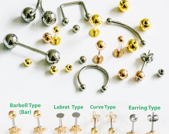 Labret, Piercing Ball, 16g 316L stainless steel labret, Flat back, Piercing,Tragus earring, Cartilage earring, Belly ring, Twist, helix