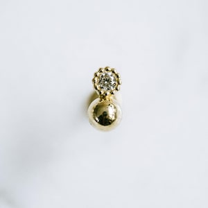 20g 18g 16g 14K Solid Gold Cartilage Tragus Helix Inner Conch Cz Bezel Ball Post Flat Back Internally Threaded Labret Piercing Earring Stud