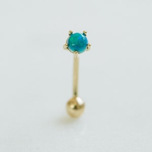14K Solid Gold White Blue Pink Opal Snug Rook Eyebrow Navel Daith Banana Curved Ear Earring Barbell Piercing for Women Men 16g 18g Jewelry
