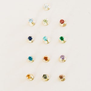 14k Real Yellow Gold 18g Birthstone 4mm Cz Tragus Cartilage Inner Conch Helix Ear Stud Internally threaded Earring Labret Piercing For Women