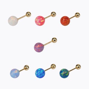 14k Real Yellow Gold Colorful Opal Tragus Cartilage Inner Conch Helix Ear Stud Earring Barbell Ball Pierced Piercing For Women Girls Teens