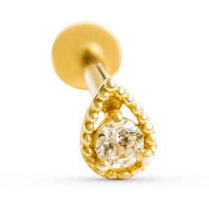20g 18g 16g 14K Solid Gold Cartilage Tragus Helix Inner Conch Pear Cz Teardrop Flat Back Internally Threaded Labret Piercing Earring Stud