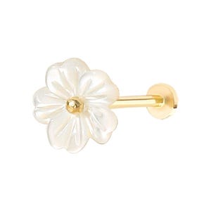 20g 18g 16g 14K Solid Gold Cartilage Tragus Helix Inner Conch Mother Of Pearl Post Flat Back Internally Threaded Labret Piercing Earring