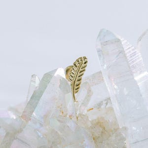 14K Solid Gold Cartilage Tragus Helix Inner Conch Feather Leaf Flat Back Internally Threaded Labret Piercing Earring Stud 20g 18g 16g