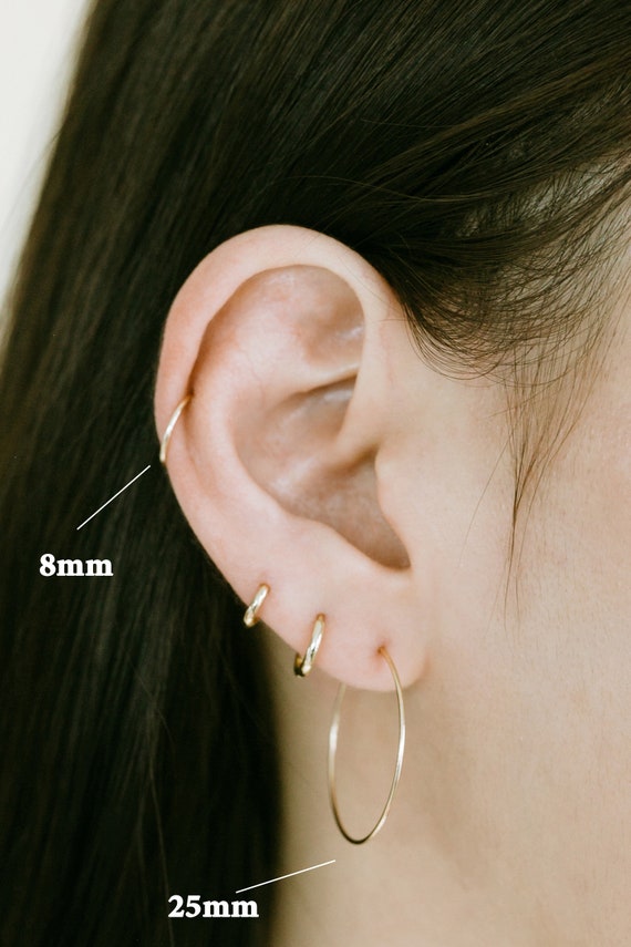 14K Yellow Gold Round Open Slim Wire Pipe Helix Snug Daith Cartilage Inner Conch Lobe Nose Lip Hoop Ear Piercing Earring for Women Men Teen Etsy Australia