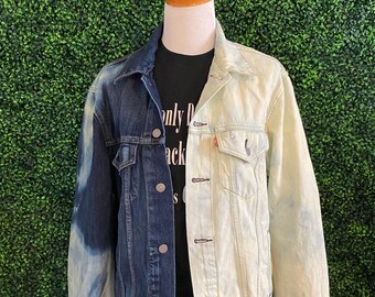 half denim half leather jacket
