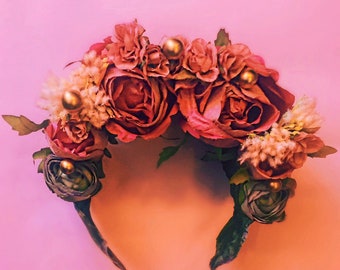 Flower Crown, Boho Wedding, Pink Flower Crown,Handmade, Floral Crown, Flower Head Piece, Flower Hair Accessory, Wedding Crown,