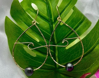 Momi Wave Drop Hoop Earrings with Floating Pearl - Perfect for Mother's Day, Bridal, and Graduation Gifts