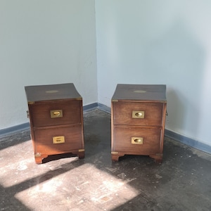 Vintage wooden campagne chest nightstands by Reprodux England