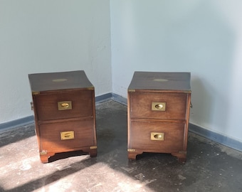 Vintage wooden campagne chest nightstands by Reprodux England