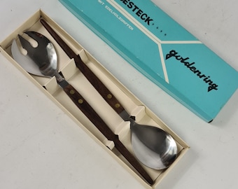 Vintage teak and steel serving utensils