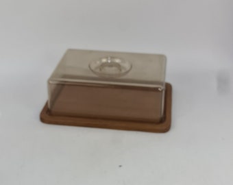 Vintage teak and plastic cheese cover