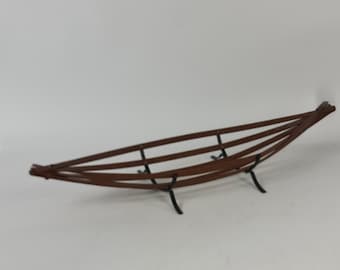 Vintage teak and metal boat shaped fruit bowl