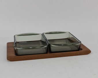 Vintage teak and glass butter dishes
