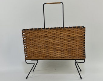 Vintage metal and wicker paper rack