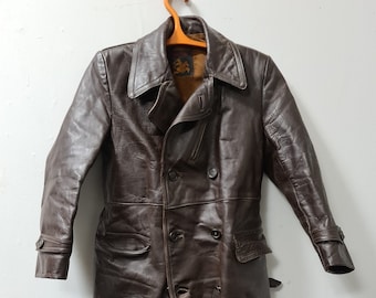 Vintage brown leather driving coat Gouden Ridder Holland