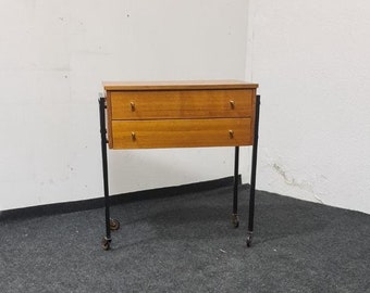 Chic Teak and Metal Veneer Sewing Box – The Perfect Blend of Style and Functionality for Crafters