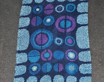 Vintage purple and blue 70s rug or carpet