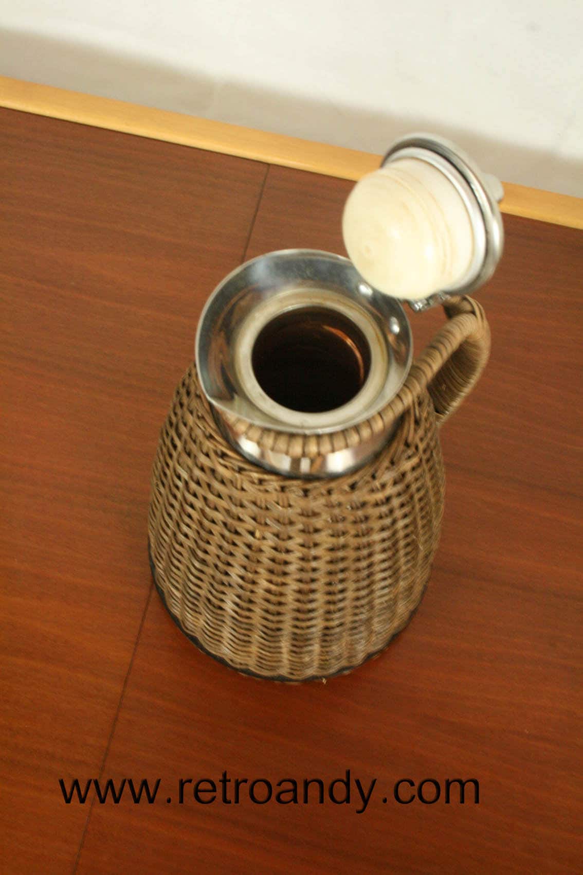 Vintage chrome and wicker thermos can by Alfi Germany
