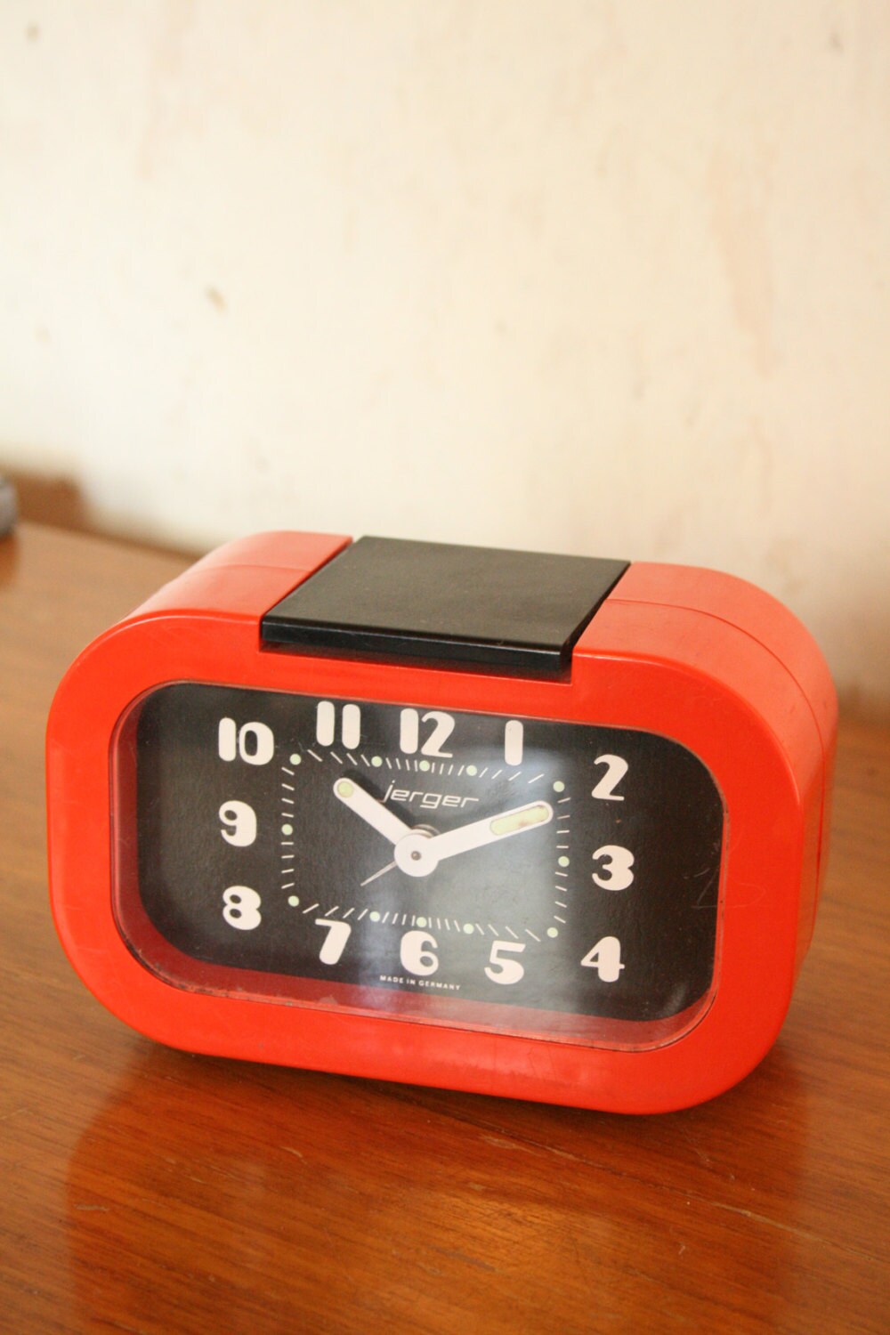 70s bright orange Jerger alarm clock