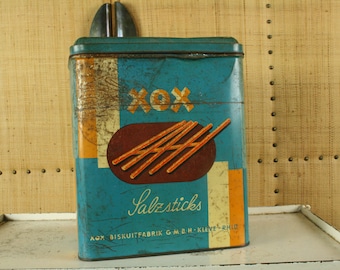Vintage printed tin box XOX salt sticks