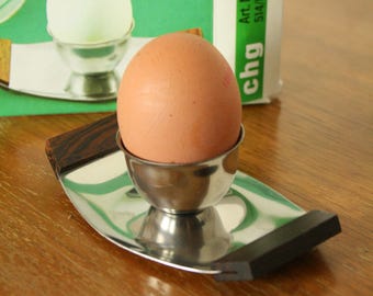 vintage eggcup stainless steel with teak handles by CHG