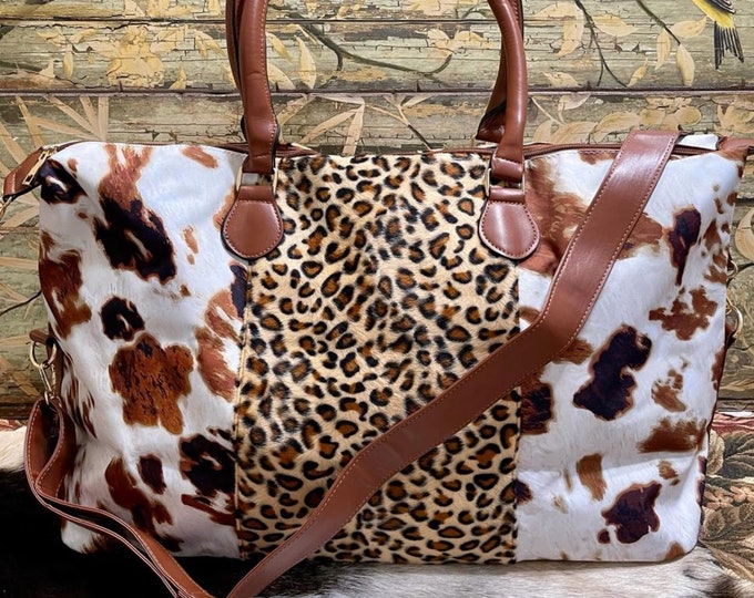 Cow Print and Leopard Travel Large Duffle Bag or Weekender Bag - Etsy