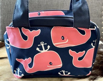 Fishes Print Canvas Insulated Lunch Bag