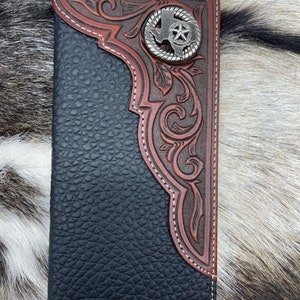 Western Cowboy Wallet Genuine Leather Bi-fold Long wallet for Men Texas Star