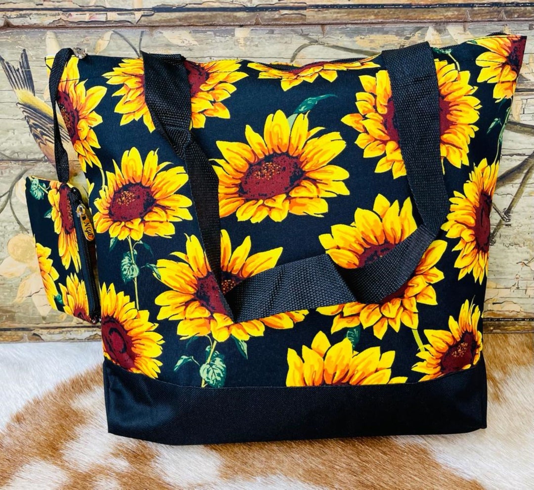 Sunflower Print Zippered Tote Bag With Coin Purse - Etsy