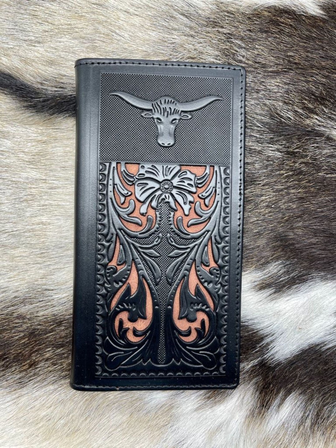 Western Cowboy Wallet Genuine Leather Bi-fold Long Wallet for Men Long ...