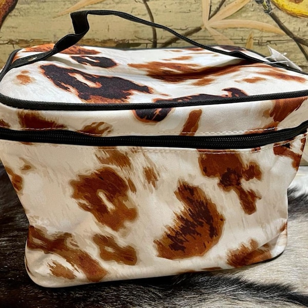 Cow Print Make up Cosmetic Top Handle Large Travel Bag