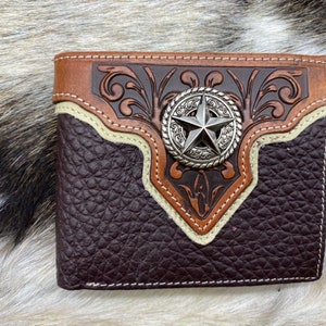 Western Cowboy Wallet Genuine Leather Bi-fold Short wallet for Men Star.