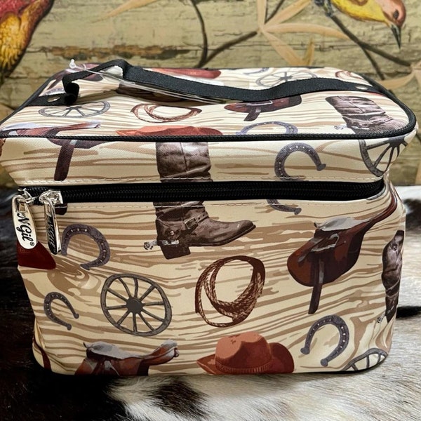Cow Girl Print Make up Cosmetic Top Handle Large Travel Bag