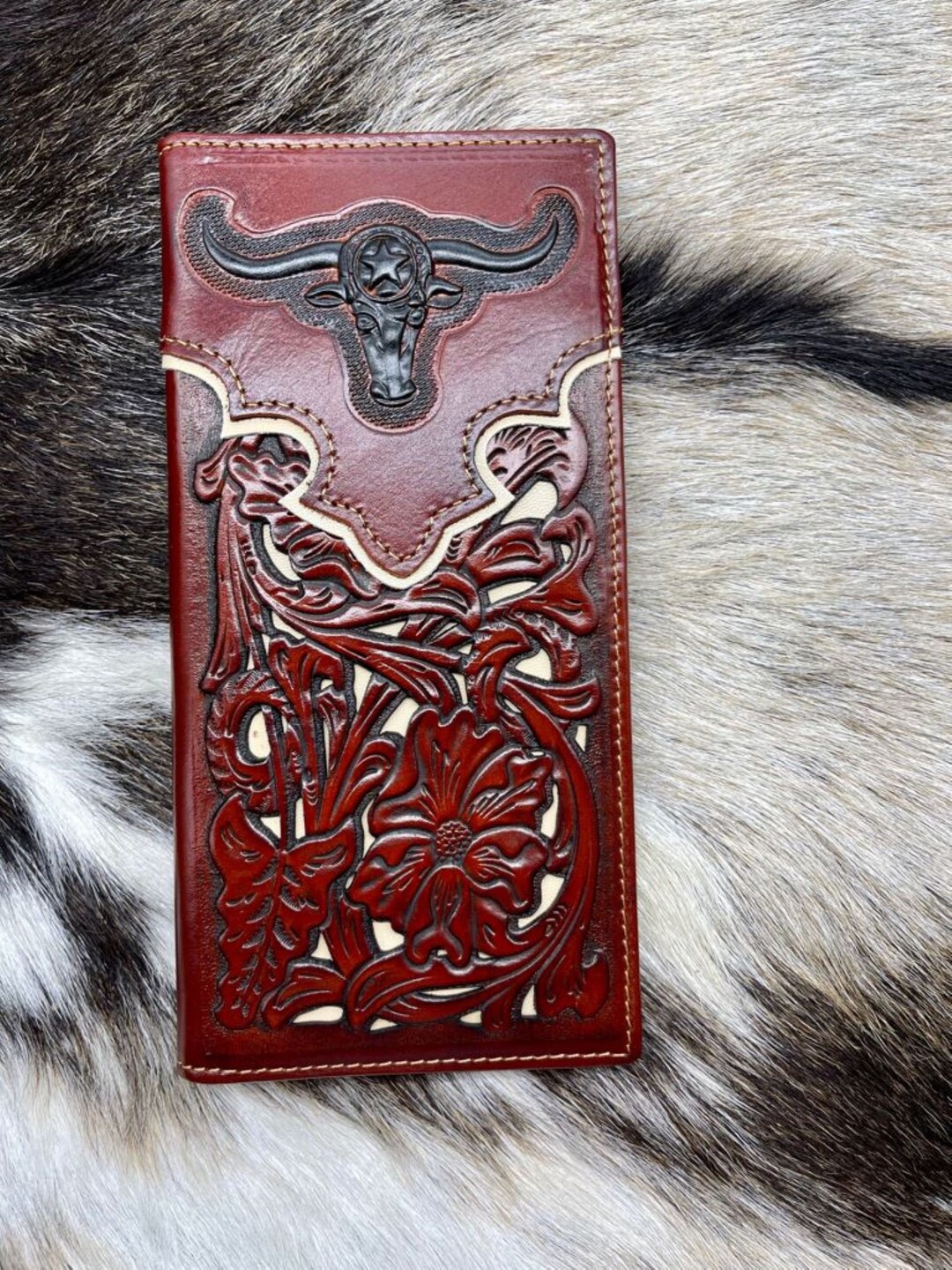 Western Cowboy Wallet Genuine Leather Bi-fold Long Wallet for Men Long ...