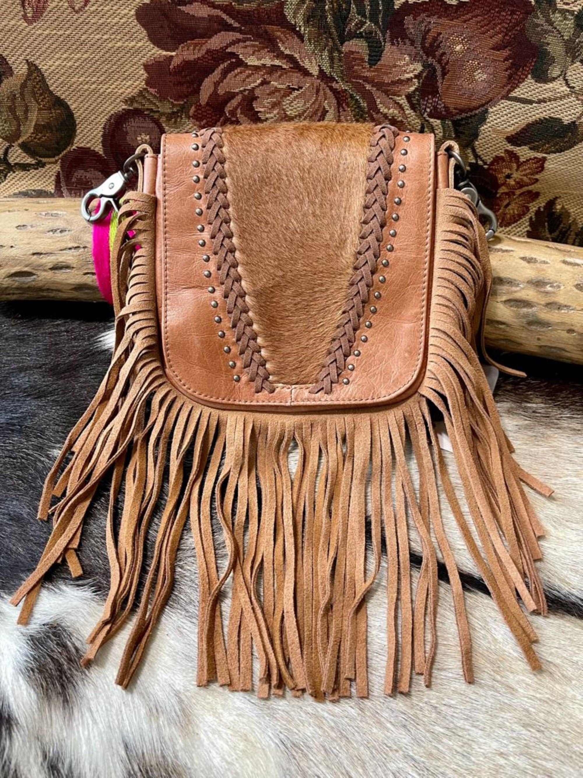 ゴッホ 星月夜 Vintage USA製 Western FRINGE スウェード レザーバッグ