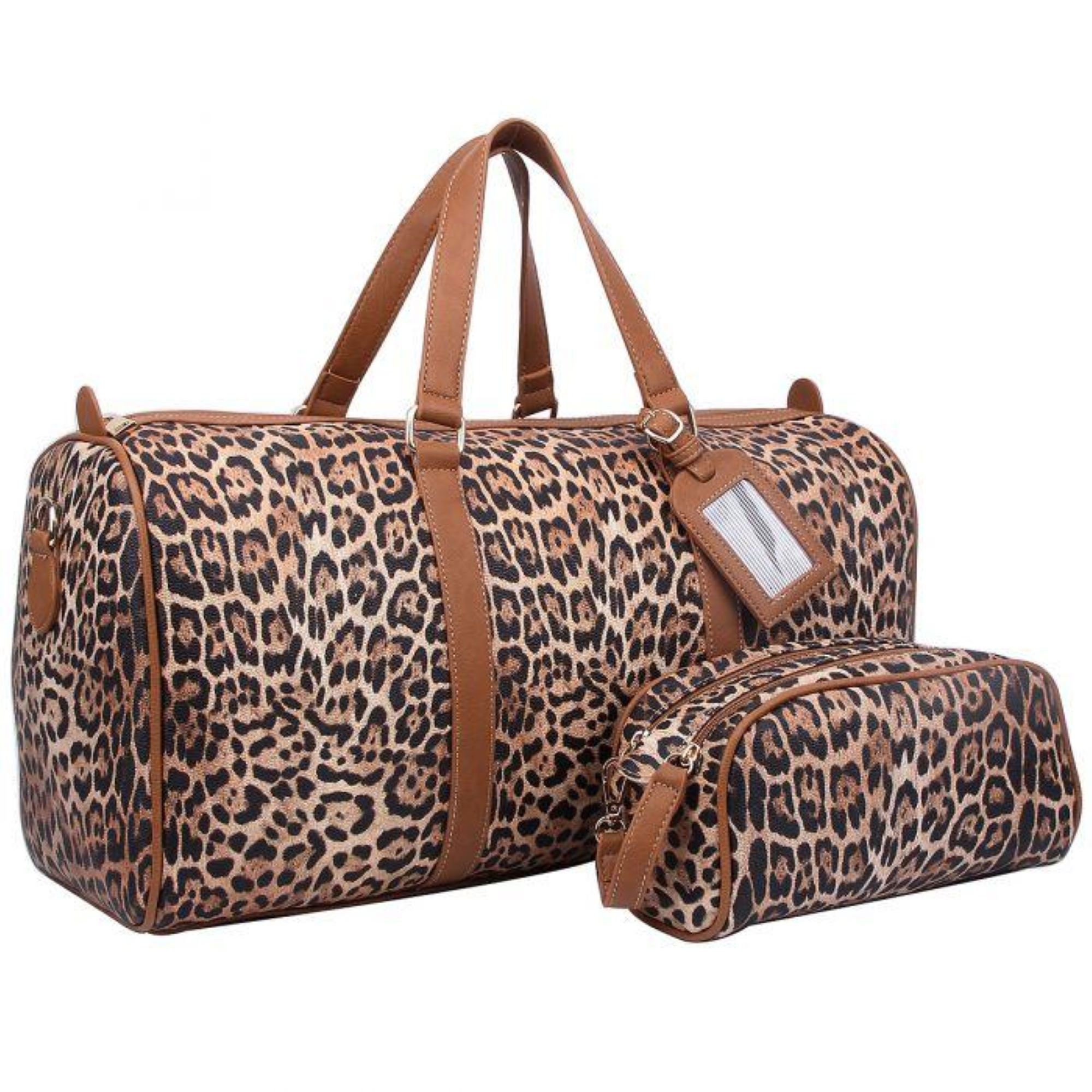 Gemonogrammeerde Cheetah Overnight Duffel Bag MonogramMed Brown Leopard Weekender Bag Tassen & portemonnees Bagage & Reizen Weekendtassen Gemonogrammeerde handbagage Gepersonaliseerde 