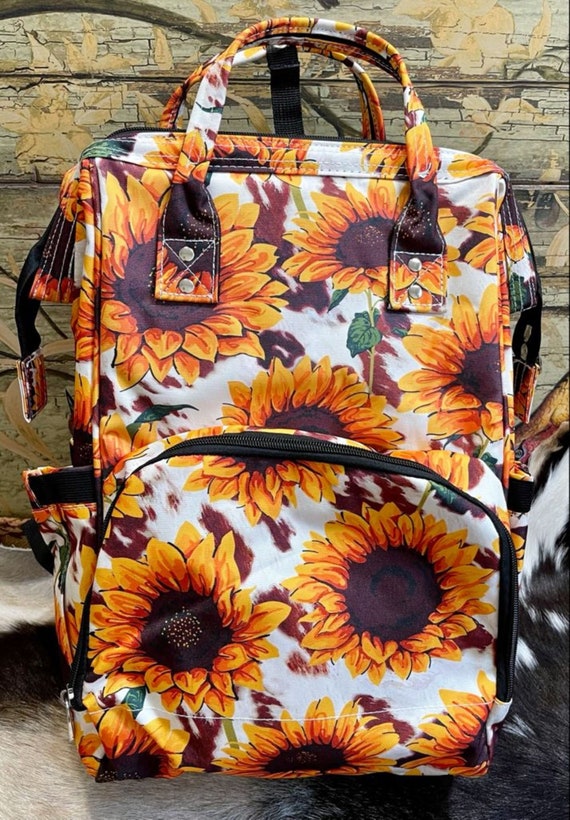Sunflower Print Diaper Bag Backpack 