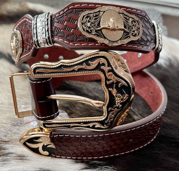 Long Horn Brown Leather Belt