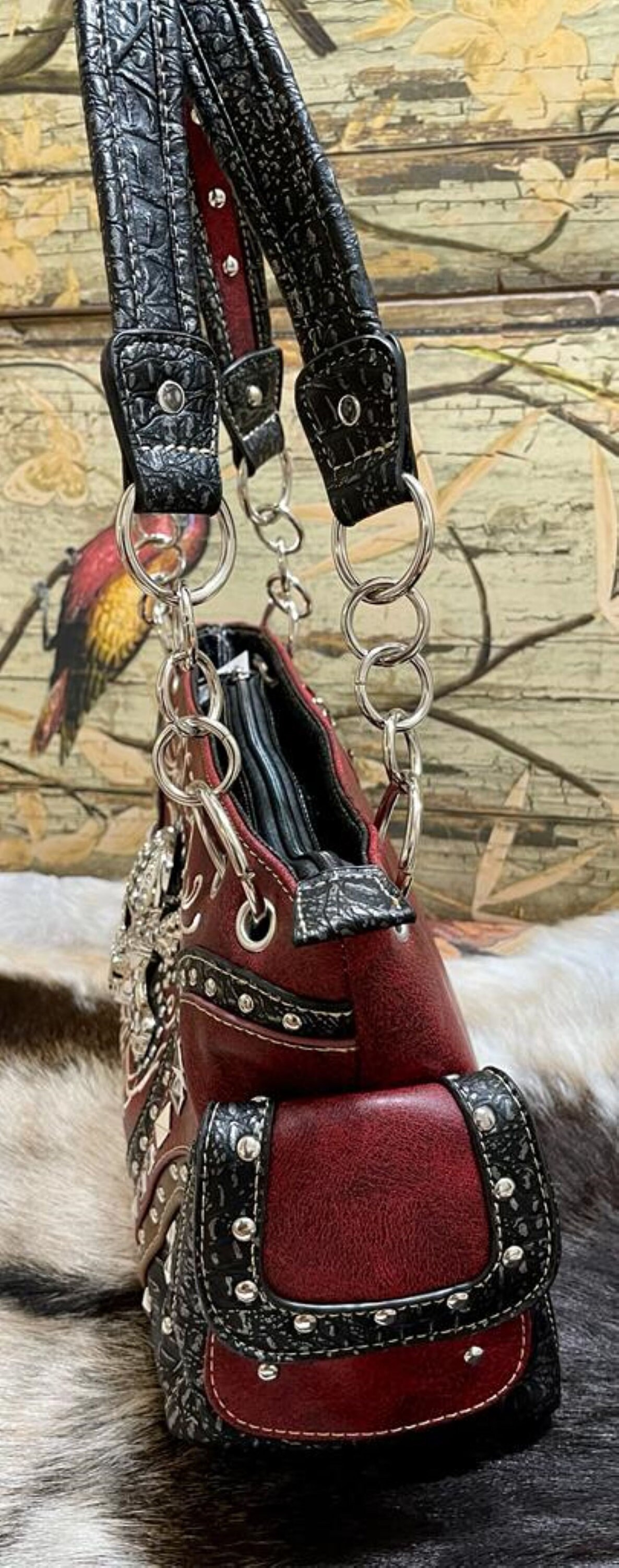 Texas West Rhinestone Embroidered Metal Skull Leather Women's Handbag With  Matching Wallets in 7 Colors. - Walmart.com