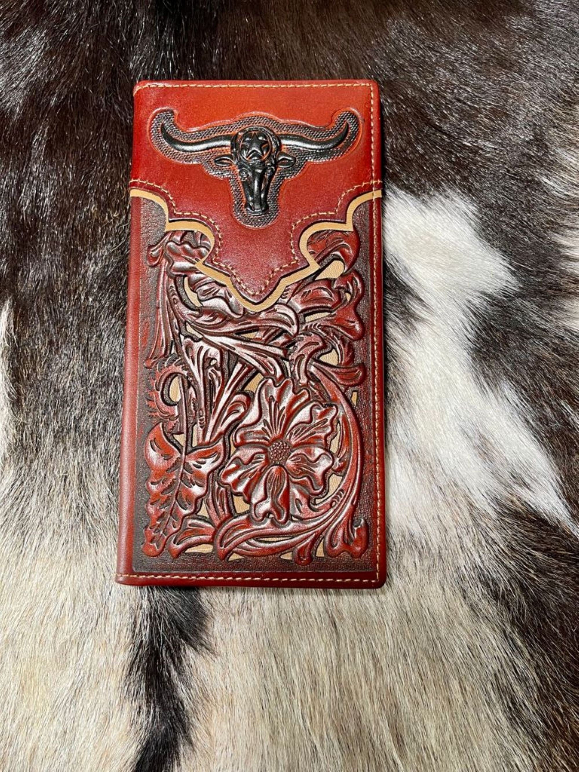 Western Cowboy Wallet Genuine Leather Bifold Long wallet for Etsy
