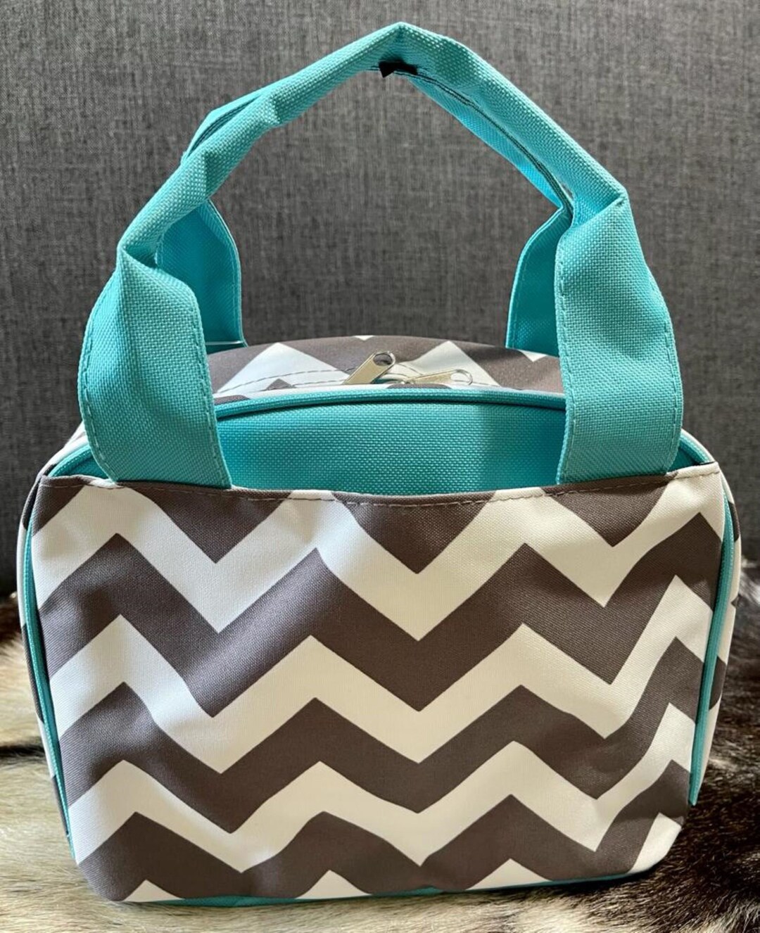 Chevron Print Canvas Insulated Lunch Bag Etsy
