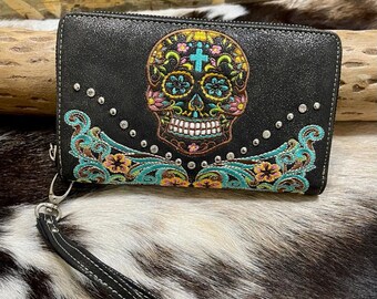 Skull Watercolor Clutch Purse Passport Zipper Wallet Handbag Skull Watercolor Clutch Purse Passport Zipper Wallet Handbag