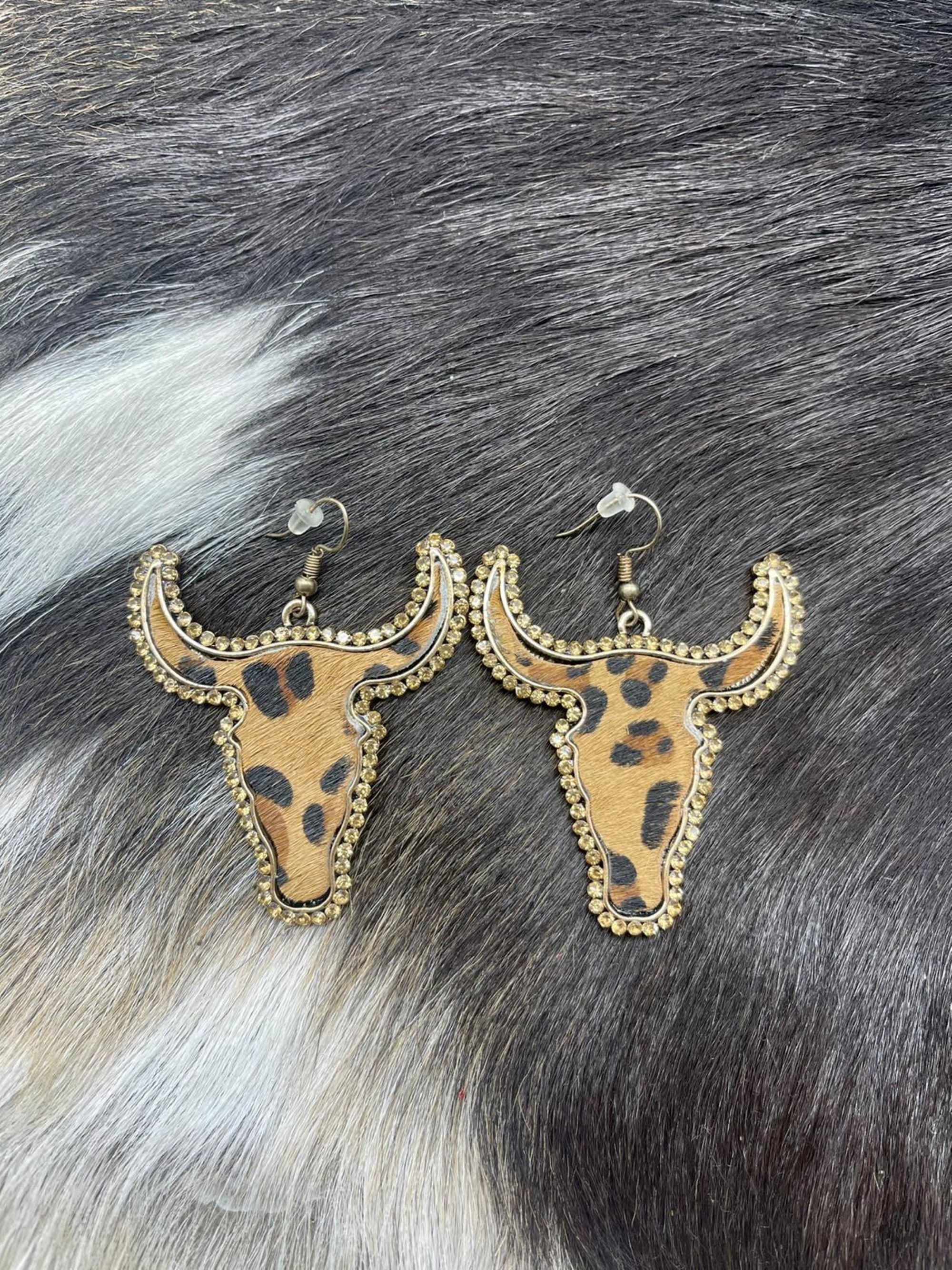 Leopard Print Rhinestone outlined Longhorn Earrings Etsy