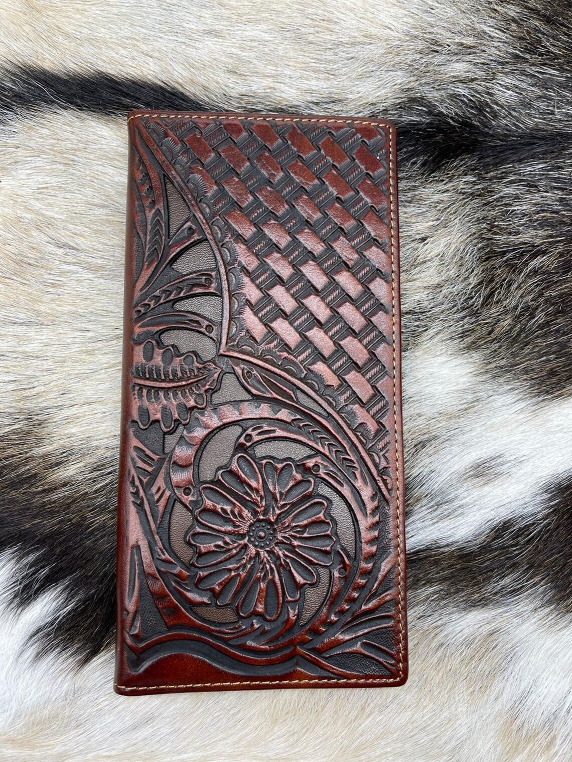 Western Cowboy Wallet Genuine Leather Bifold Long wallet for Etsy