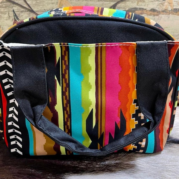 Aztec Print Canvas Insulated Lunch Bag