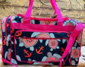 Sea Turtle Print Medium Duffle Bag or weekender Bag